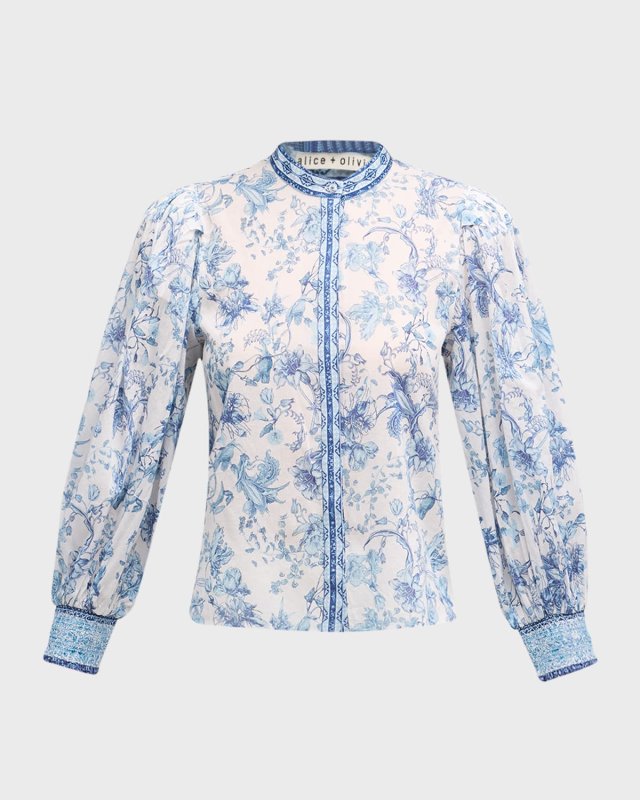 April Pleated Blouson-Sleeve Top